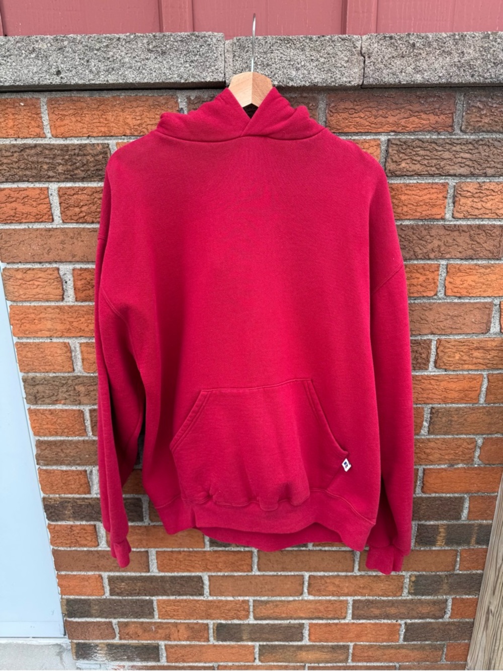 Vintage Russell Athletic Blank Hoodie Sweatshirt Mens XL Red Faded Pullover 90s